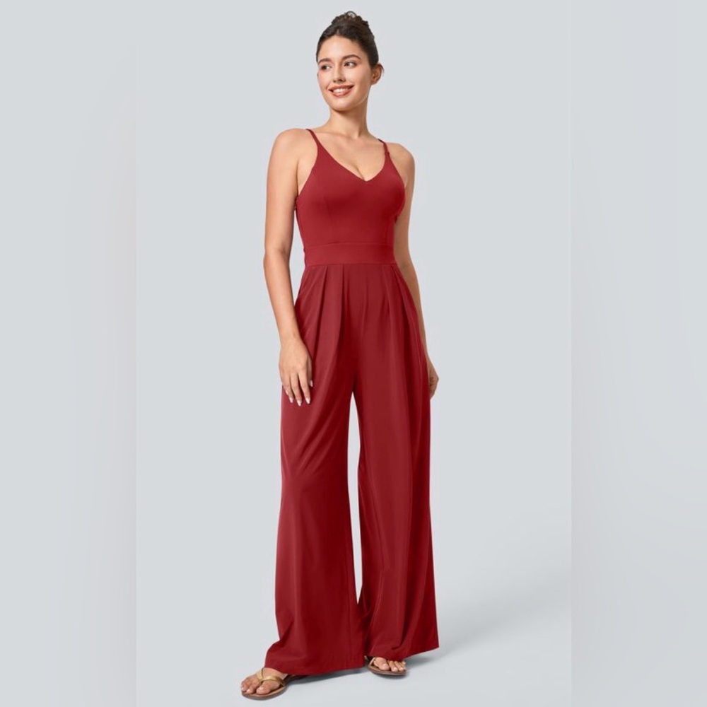 Women's Red Wide-Leg Jumpsuit